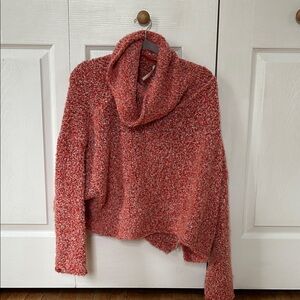 Free People Textured Coral Cowl Neck Sweater